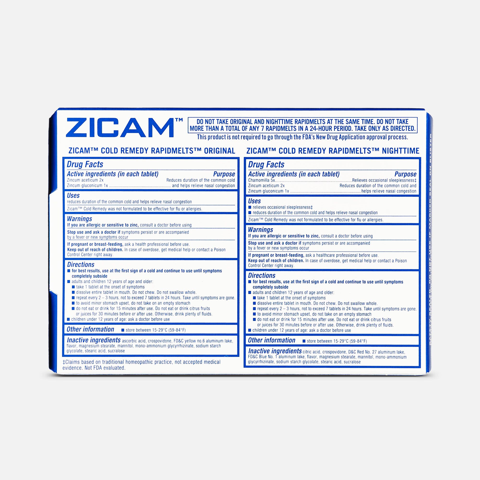 Zicam Cold Remedy Rapidmelts Original and Nighttime Combo Tablets,  25 ct., , large