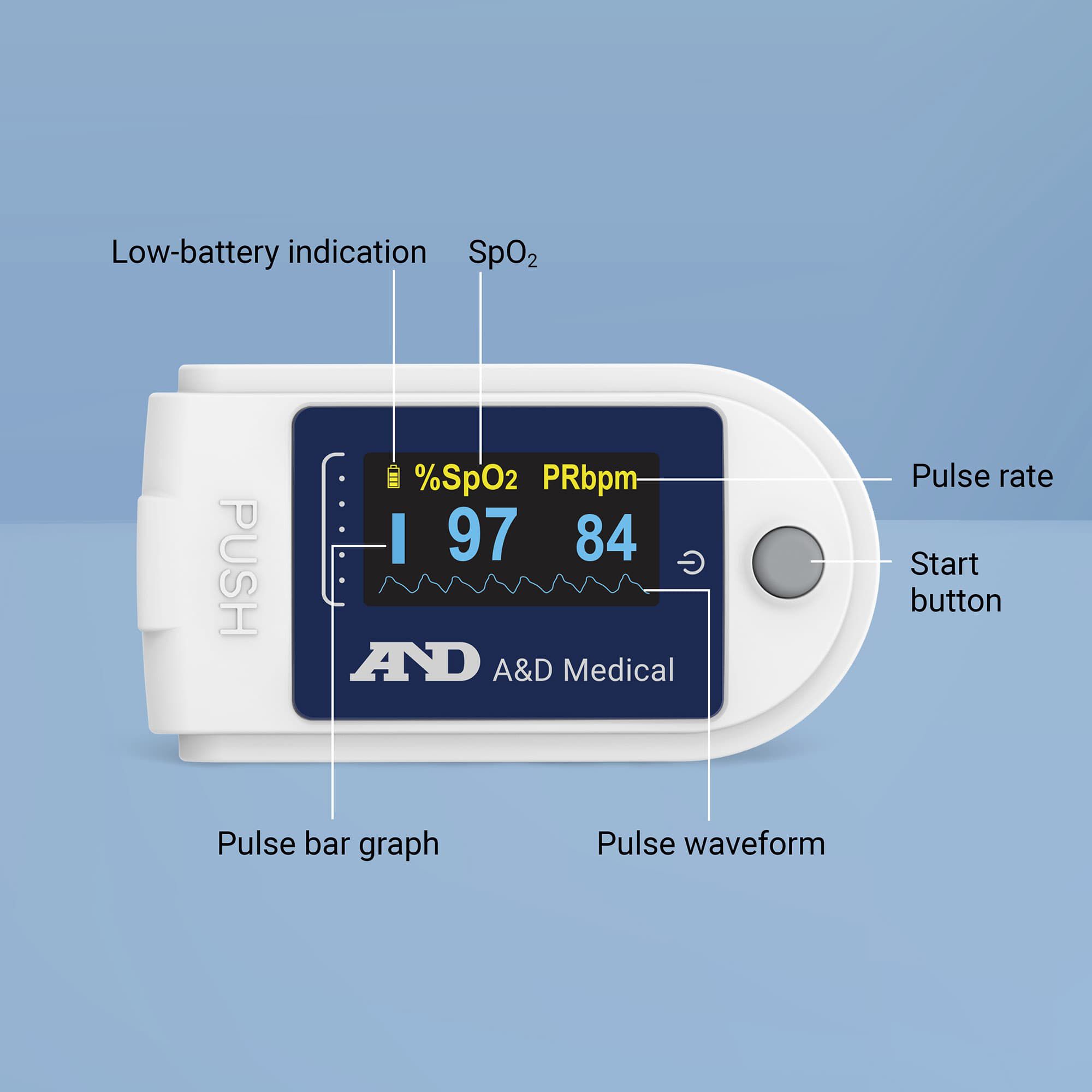 A&D Medical Essential Wireless Fingertip Pulse Oximeter, , large