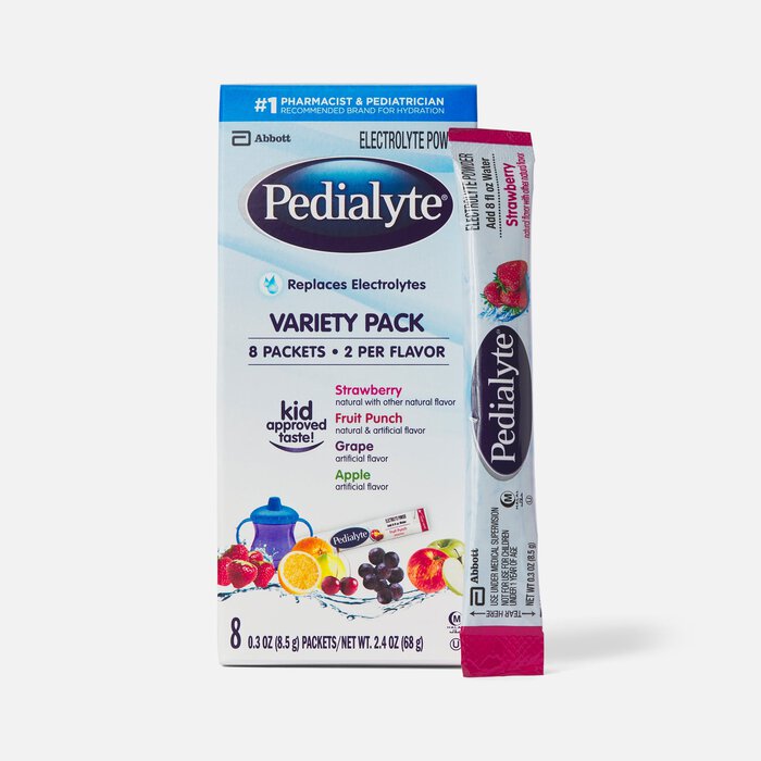Pedialyte® Electrolyte Powder Pack - Punch, Grape, Apple and Strawberry Flavor Variety, .3 oz., 8 ct., , large