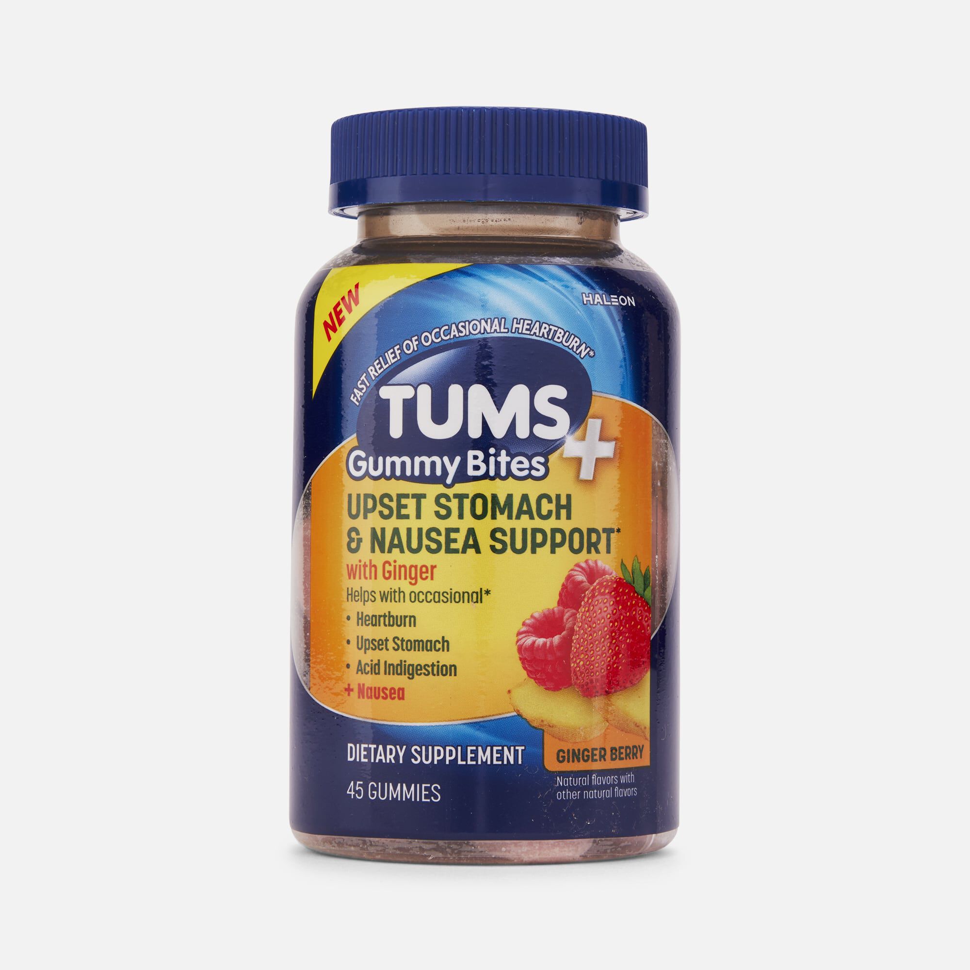 TUMS+ Upset Stomach & Nausea Support Gummy Bites, Ginger Berry, 45 ct., , large