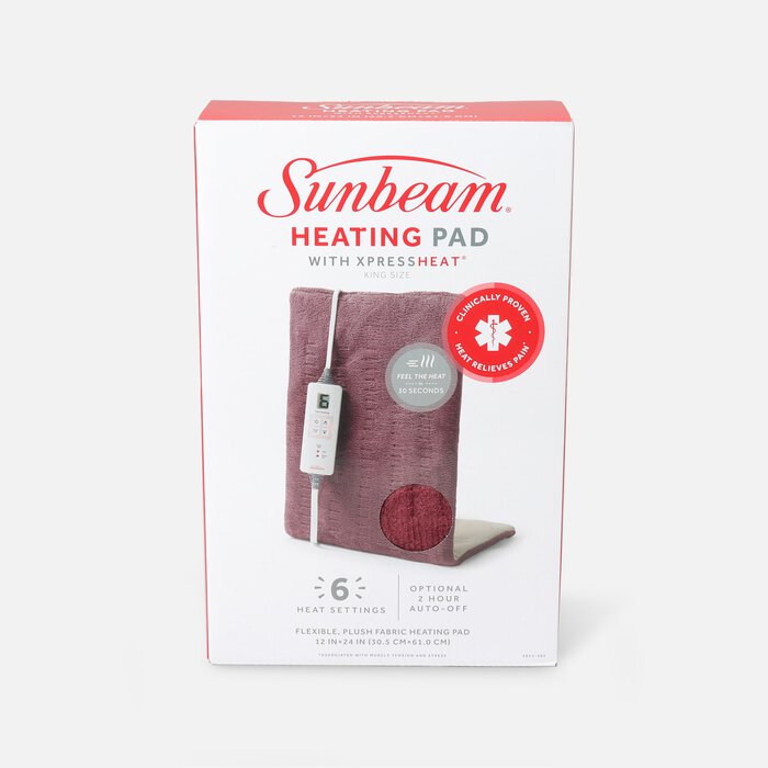 Sunbeam XpressHeat, Premium King Size Heating Pad, Burgundy, Microplush, 6 Heat Settings, , large