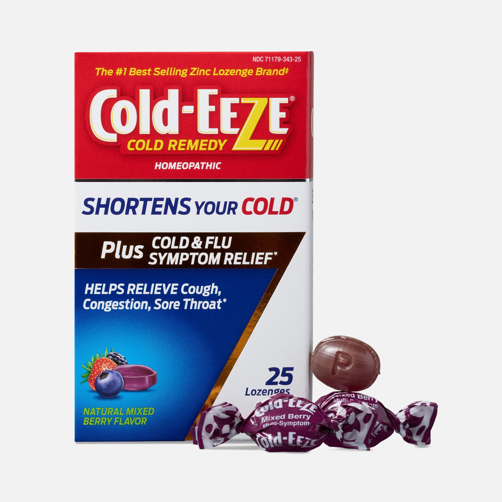 Cold-EEZE Plus Cold and Flu Symptom Relief, Natural Mixed Berry Lozenges, 25 ct., , large