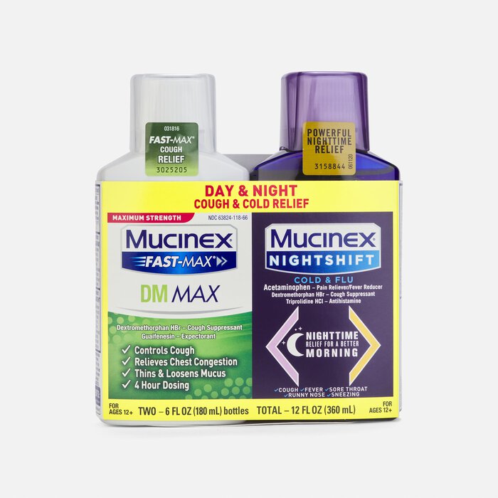 Mucinex Fast-Max DM Max & Nightshift Cold & Flu Combo Pack, 6 fl oz. each, , large