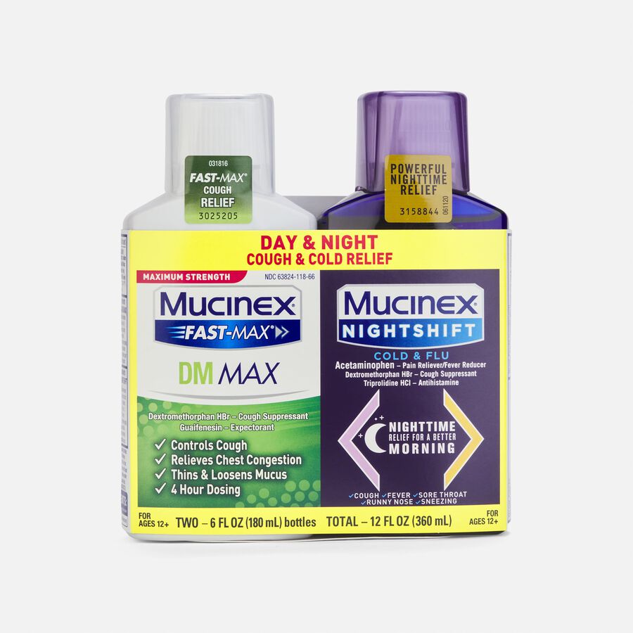 Mucinex Fast-Max DM Max & Nightshift Cold & Flu Combo Pack, 6 fl oz. each, , large image number 0