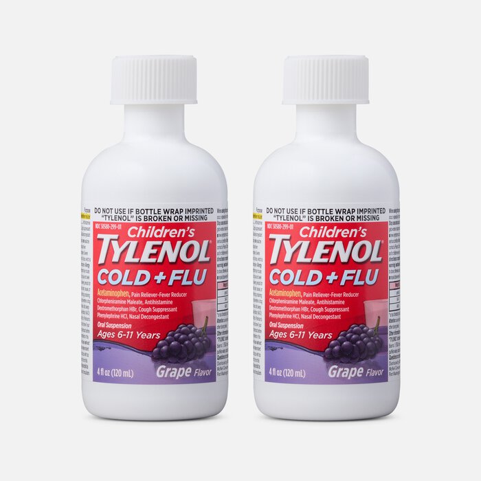 Children's Tylenol Cold + Flu, Grape Flavor, 4 fl oz. (2-Pack), , large