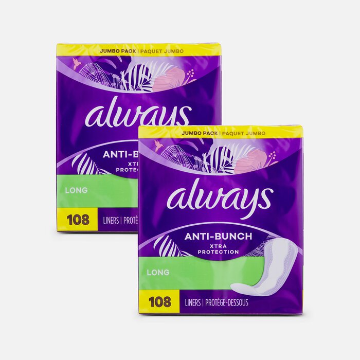 Always Panty Liners, Long, Unscented, 108 ct. (2-Pack), , large