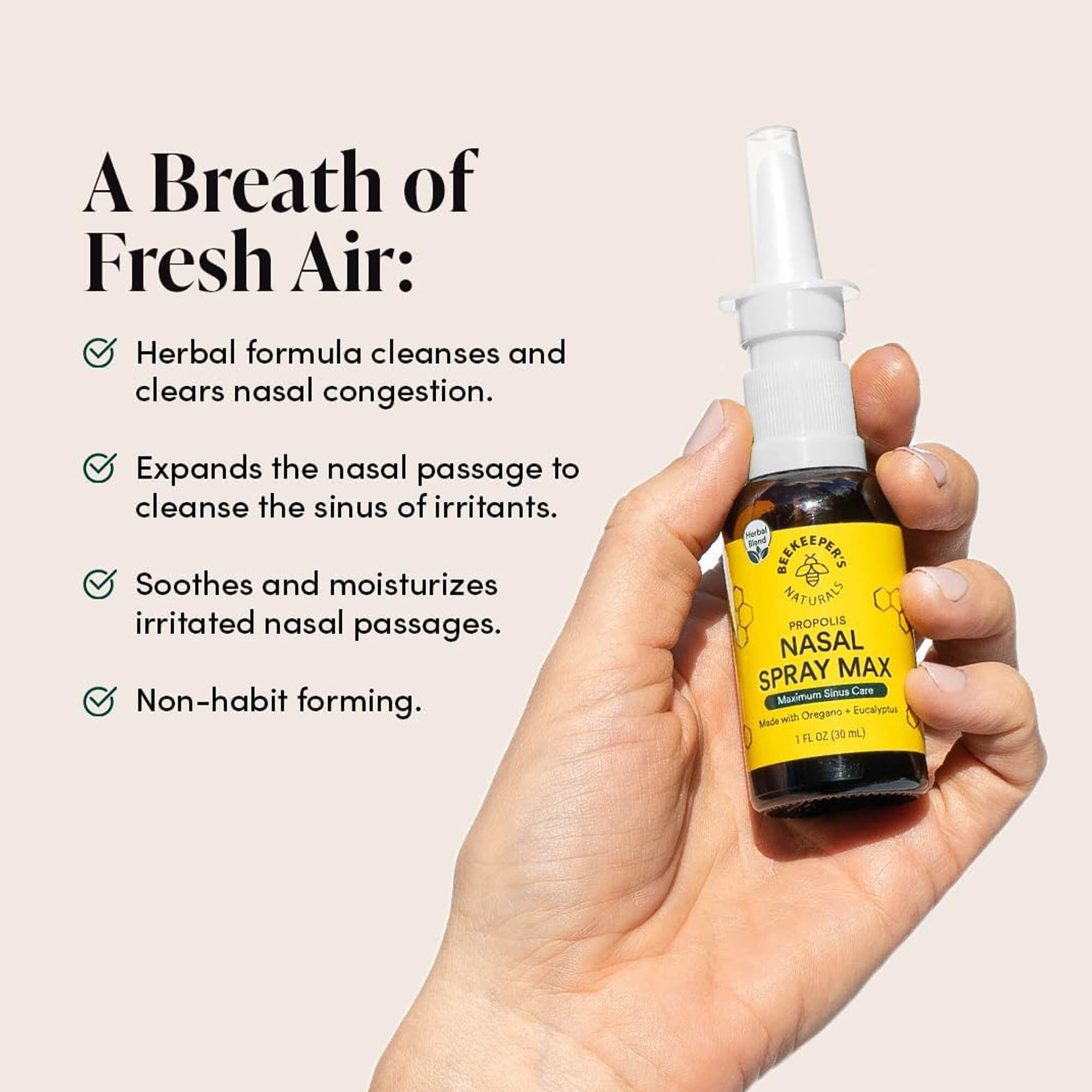 Beekeeper's Naturals Nasal Spray+ Max, 1.0 fl oz., , large