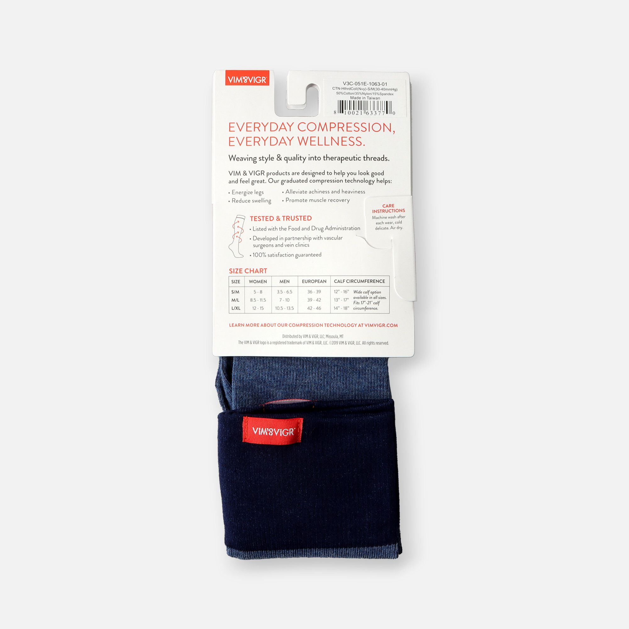 VIM & VIGR Cotton Compression Socks, Heathered Collection Navy, 30-40 mmHg, , large