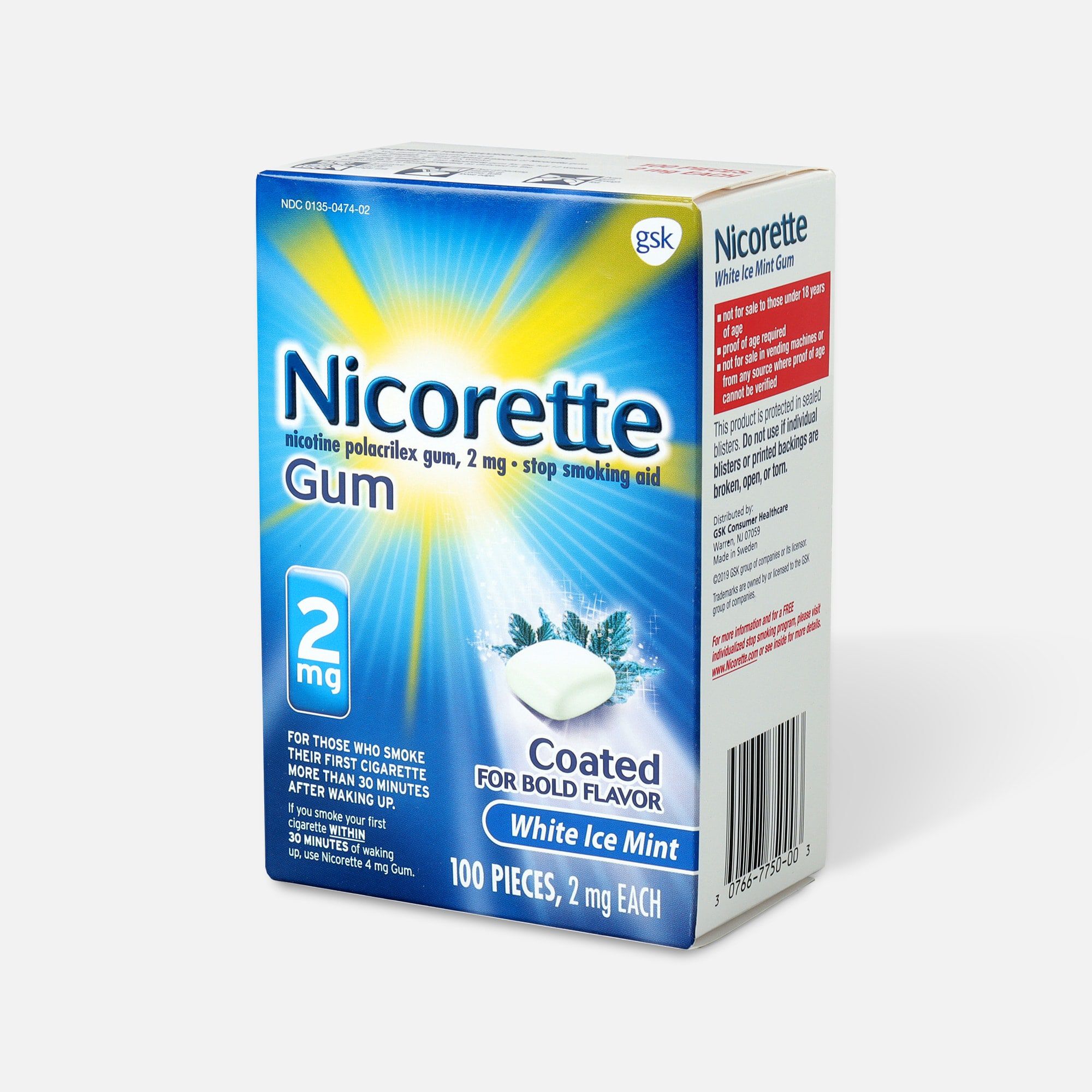 Nicorette Gum White Ice Mint, 2 mg, , large