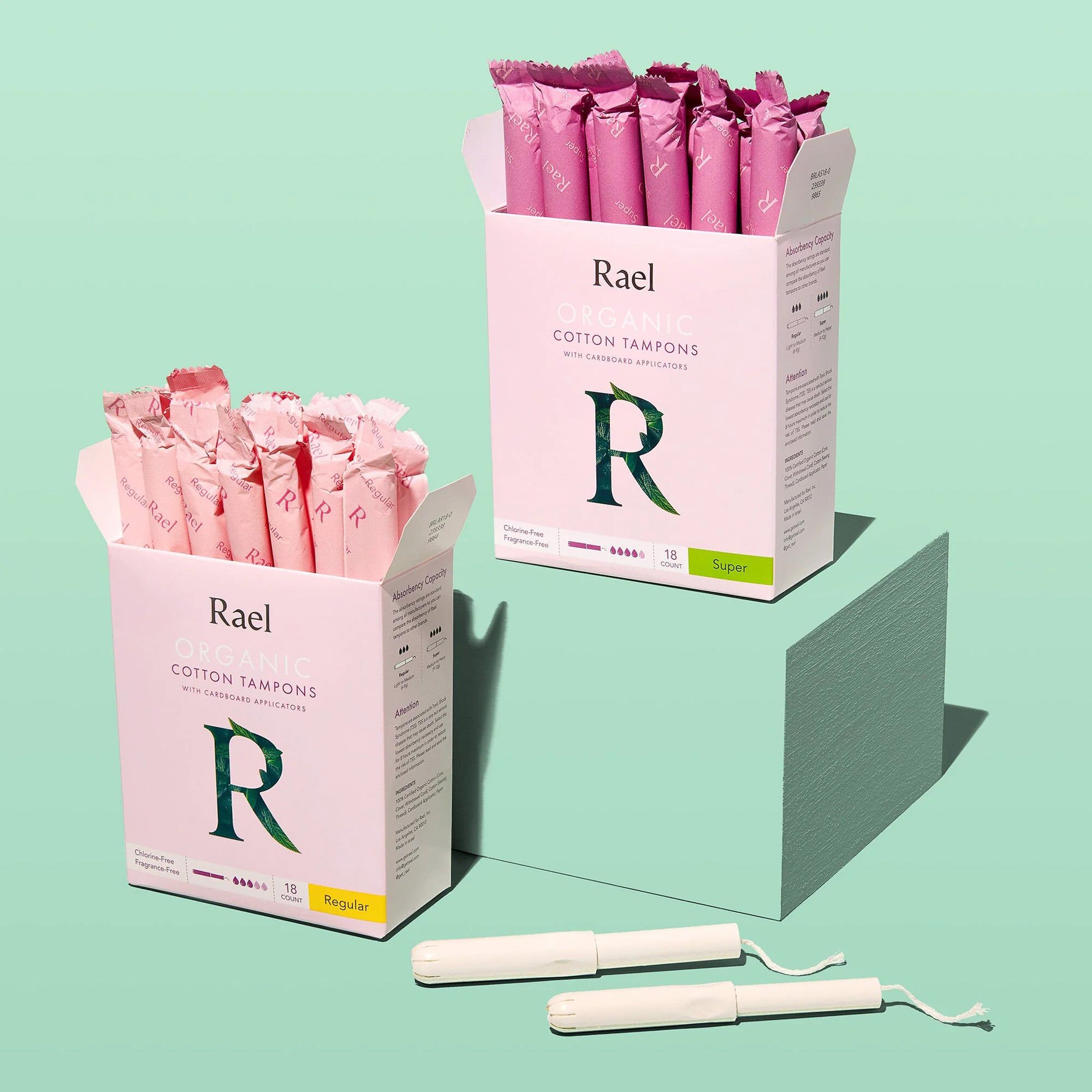 Rael Organic Cotton Core Tampons with Plant Based Compact Applicators, , large