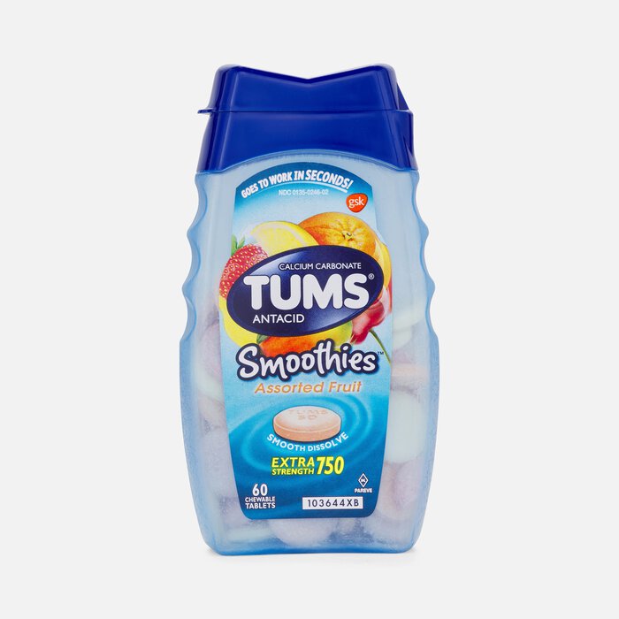 TUMS Smoothies Extra Strength Antacid Chewable Tablets, Assorted Fruit, 60 ct., , large
