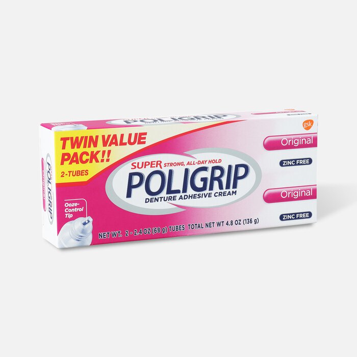 Super Poligrip Original Formula Zinc Free Denture Adhesive Cream - Twin Pack, , large