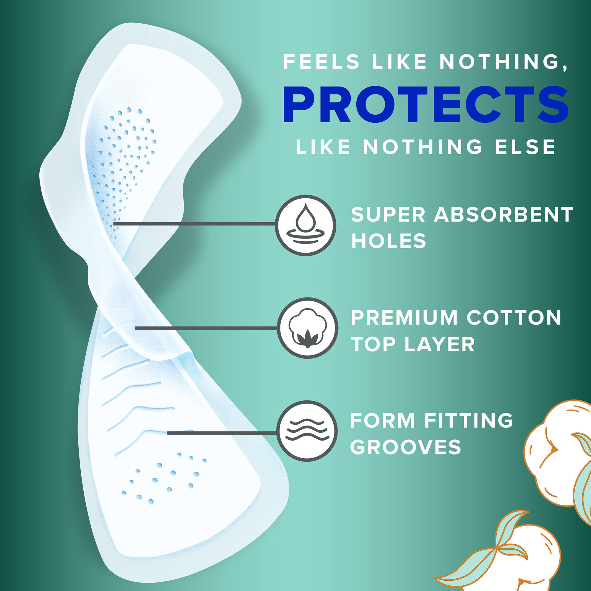 Always Pure Cotton with FlexFoam Pads for Women Heavy Flow Absorbency with Wings, , large