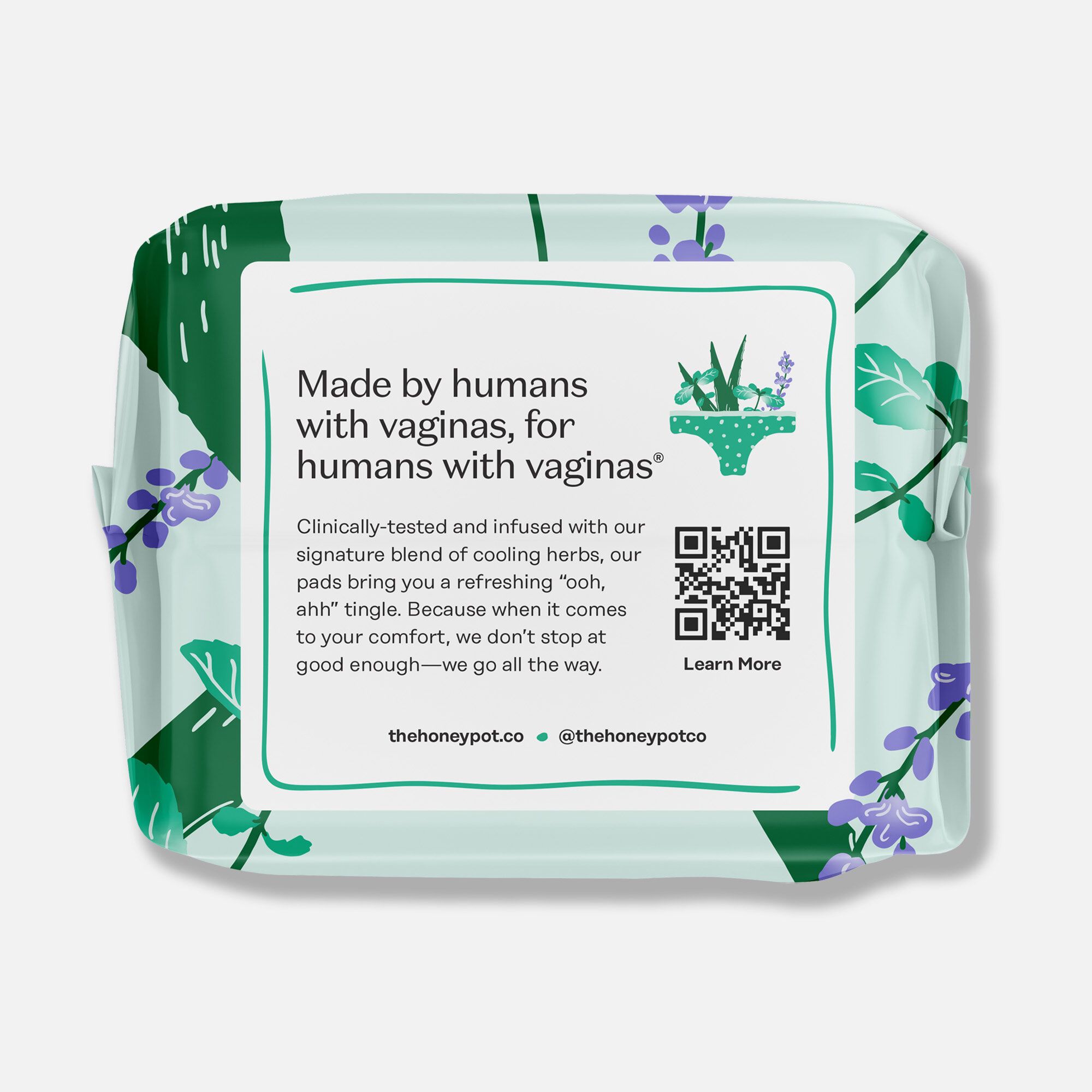 The Honey Pot 100% Organic Cotton Cover Regular Menstrual Pads with Wings, Herbal, 20 ct., , large