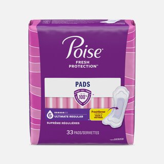 Poise Incontinence & Postpartum Pads for Bladder Leaks, 6 Drop Ultimate Absorbency, Regular Length, 33 ct.