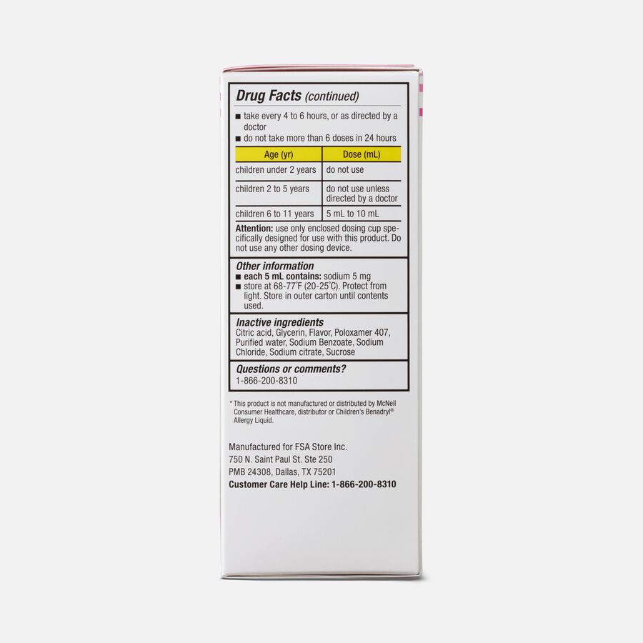 Caring Mill&trade; Children's Allergy Relief Liquid, Dye-Free, Bubblegum, 4 fl oz., , large image number 2