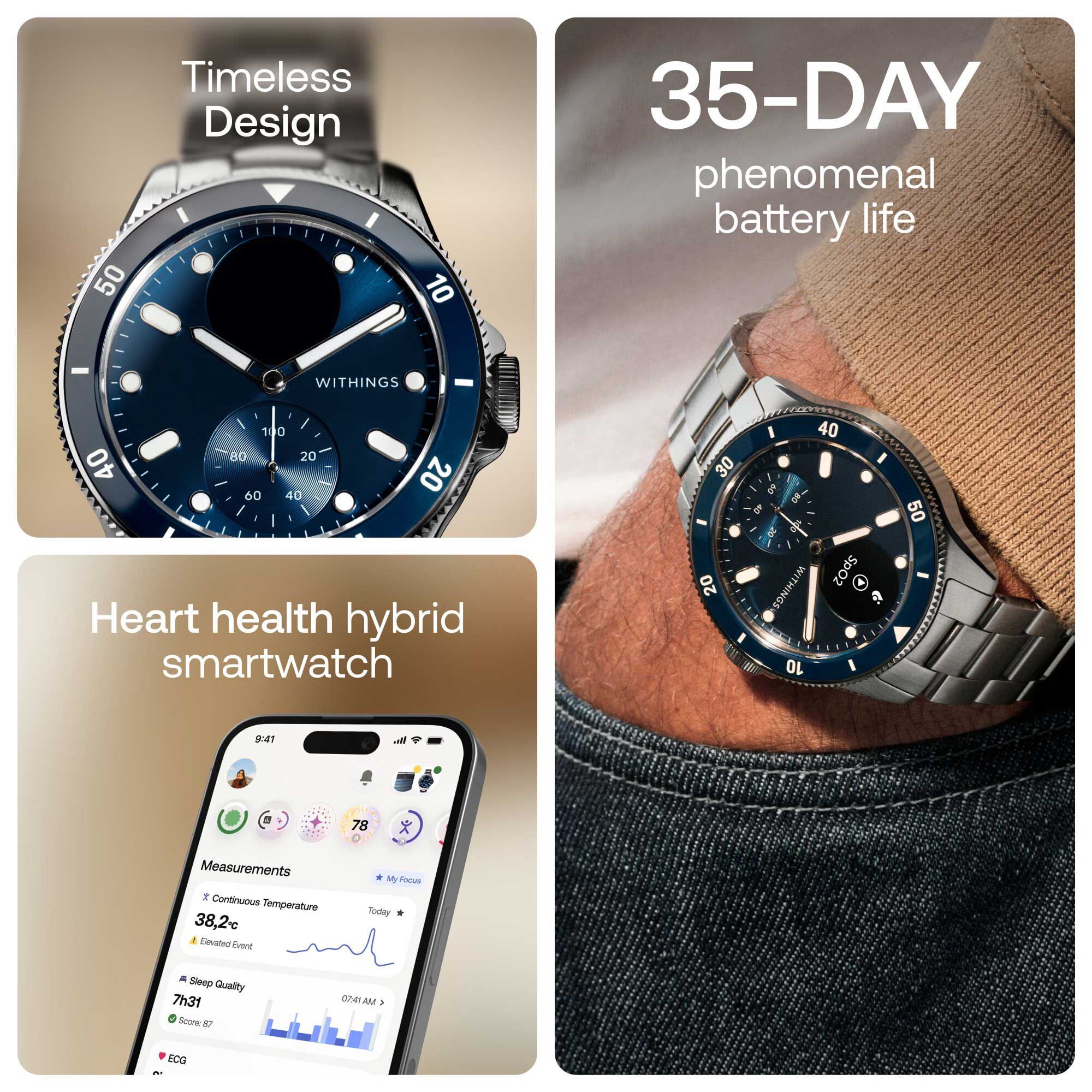 Withings ScanWatch Nova Premium Heart Health Hybrid Smartwatch, 42mm, Blue, , large