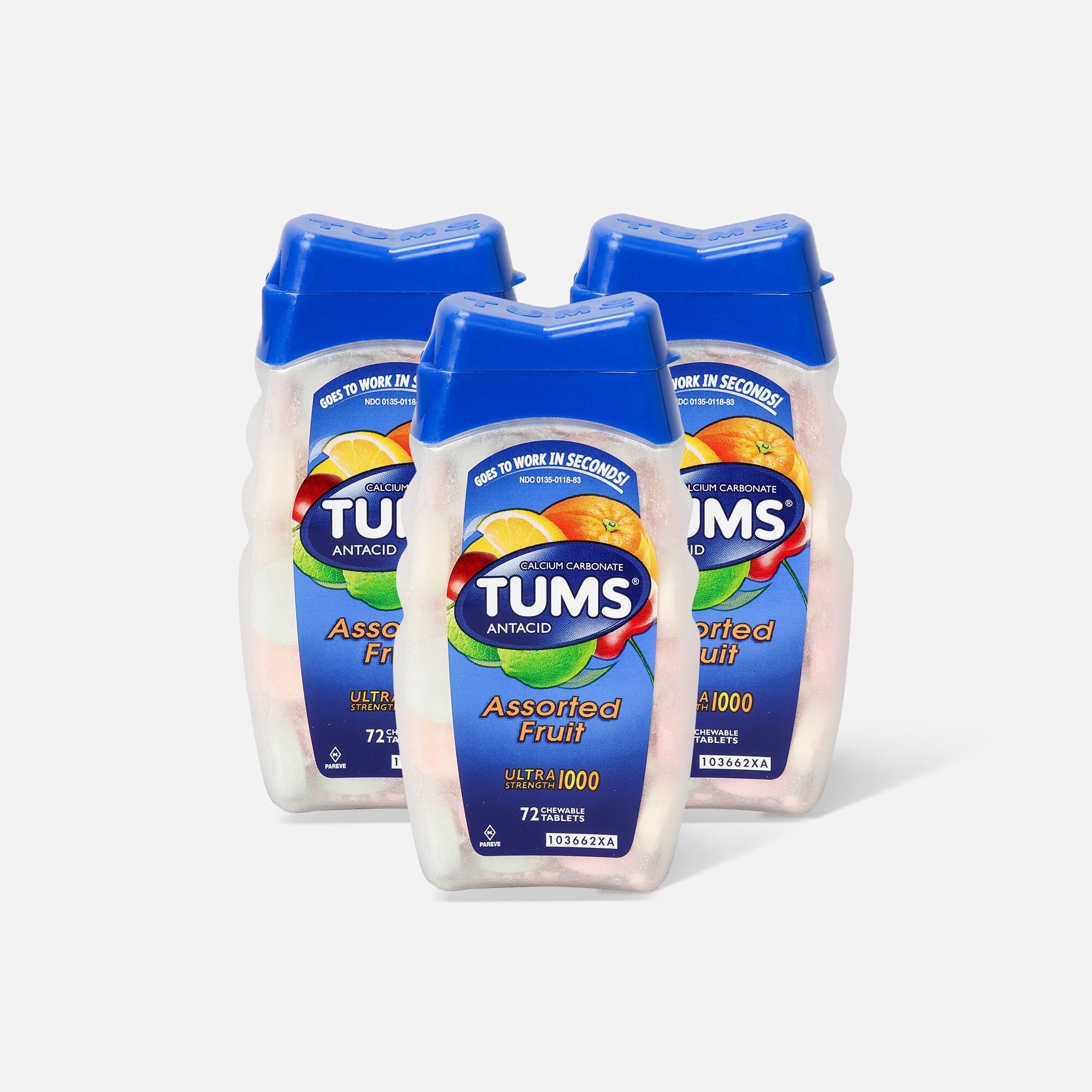 TUMS Ultra Strength Assorted Fruit Antacid Chewable Tablets for Heartburn Relief, 72 ct. (3-Pack), , large