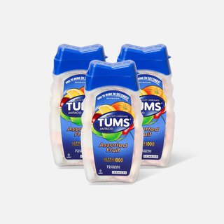 TUMS Ultra Strength Assorted Fruit Antacid Chewable Tablets for Heartburn Relief, 72 ct. (3-Pack)