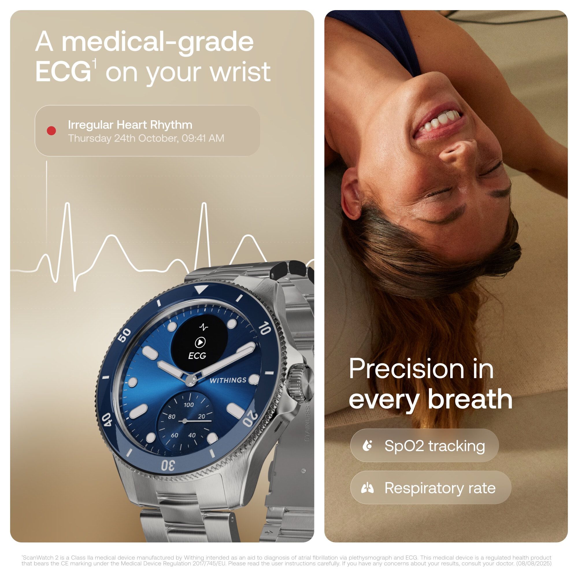 Withings ScanWatch Nova Premium Heart Health Hybrid Smartwatch, 42mm, Blue, , large