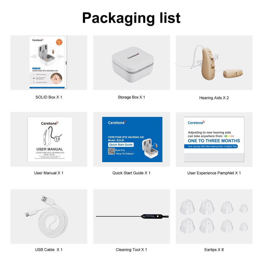 Ceretone Solid Rechargeable Behind-the-Ear OTC Hearing Aids, Pair, , large image number 6