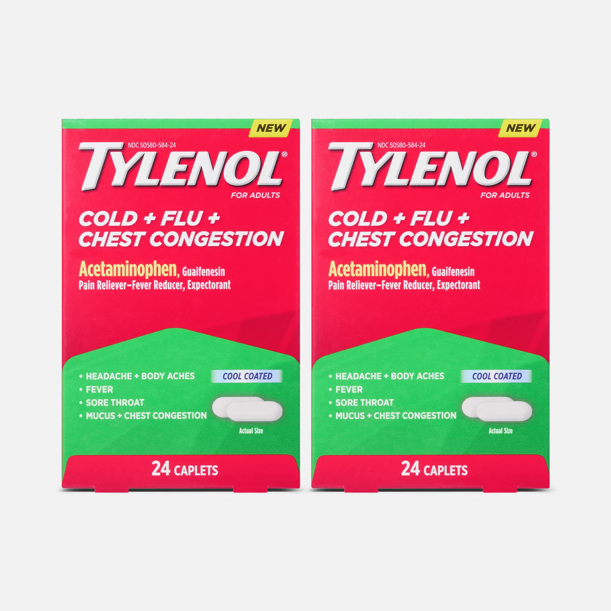 Tylenol® Cold + Flu + Chest Congestion Caplets, 24 ct. (2 pack)
