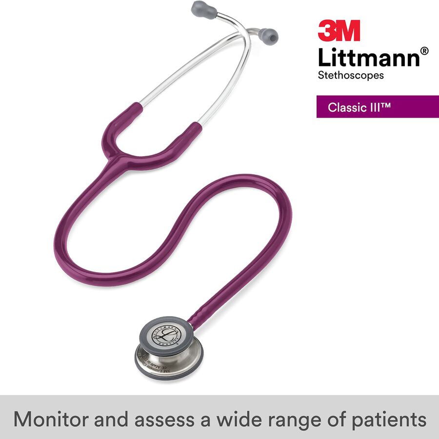 Littmann Classic III Stethoscope, Plum Tube with Standard Finish, 27", Plum, large image number 1