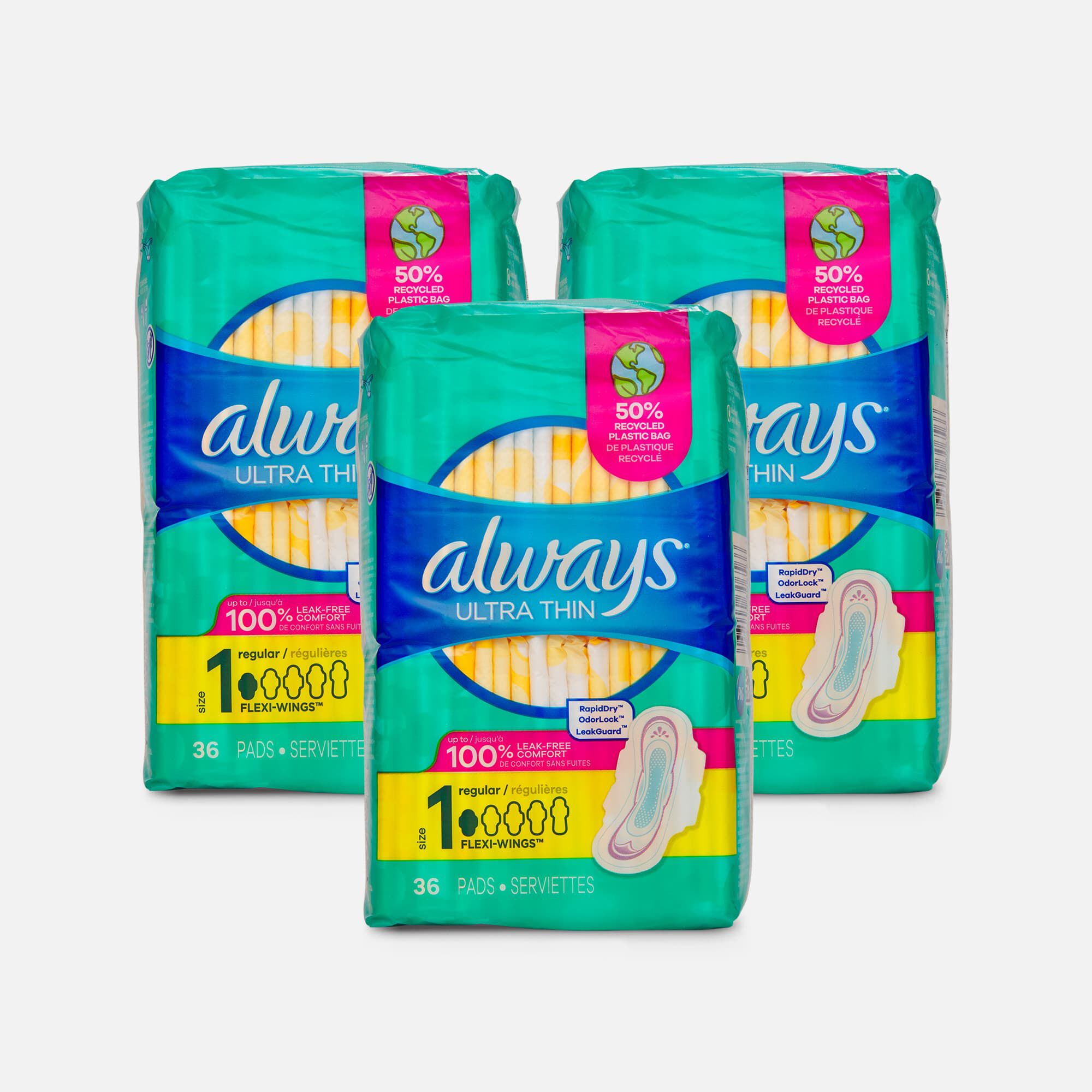 Always Ultra Thin Pads with Wings, Size 1, 36 ct. (3-Pack), , large