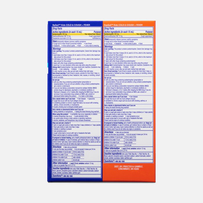 Vicks DayQuil & NyQuil Kids Cold & Cough + Fever Combo Pack, Grape, Two 8 oz. Bottles, , large
