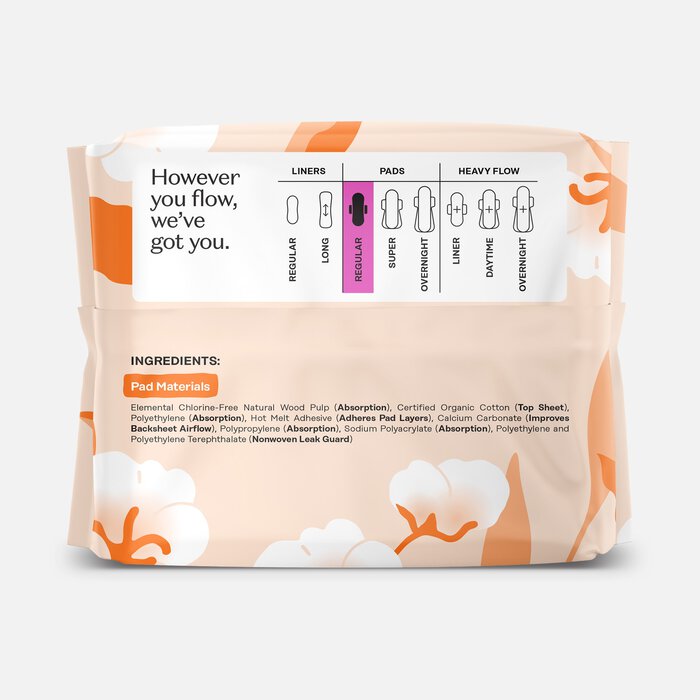 The Honey Pot 100% Organic Top Sheet Regular Non Herbal Menstrual Pads, 20 ct., , large
