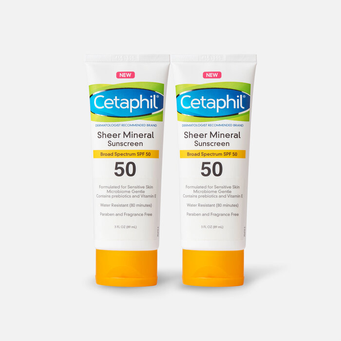 Cetaphil Sun Sheer Mineral Sunscreen Lotion for Face and Body, SPF 50, 3 oz. (2-Pack), , large