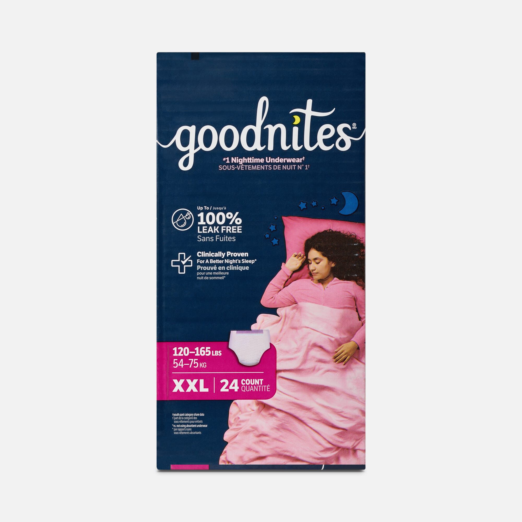 Goodnites® Girls’ Nighttime Bedwetting Underwear, XXL (120-165 lbs.), 24 ct.