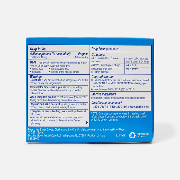 Claritin 24 Hour Allergy Medicine, Non-Drowsy Prescription Strength Allergy Relief, Loratadine Antihistamine Tablets, 100 ct., , large