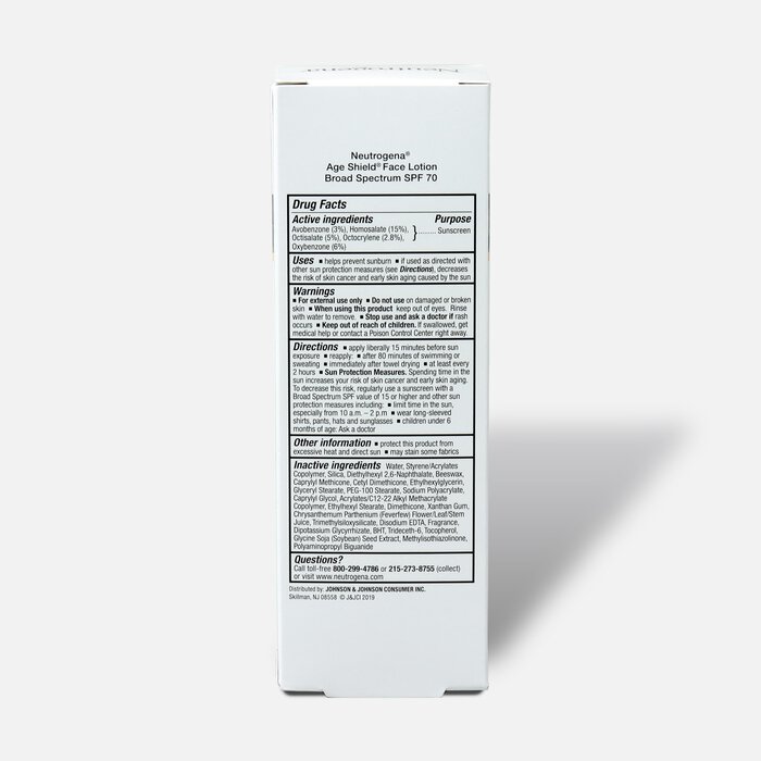 Neutrogena Age Shield Face Sunscreen with SPF 70, 3 oz., , large