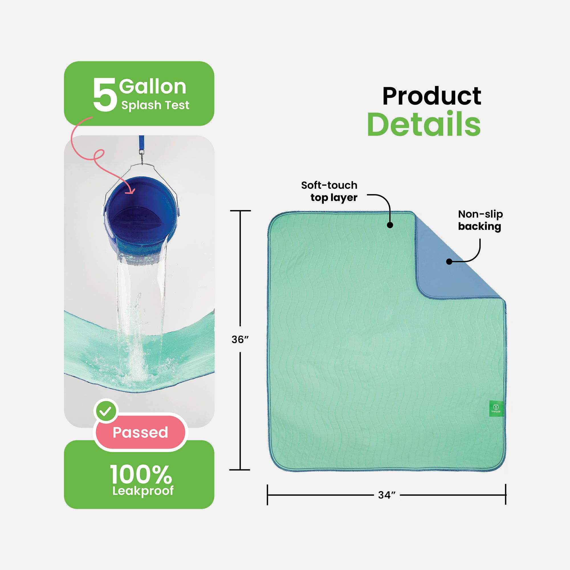 Improvia Washable Underpads, Heavy Absorbency, Reusable Incontinence Pads for Bed, Sofa, Floor, , large