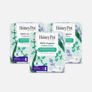 The Honey Pot 100% Organic Top Sheet Overnight Herbal Menstrual Pads with Wings, 12 ct. (3-Pack)
