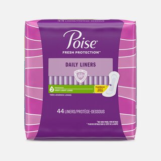Poise Daily Liners, Incontinence Panty Liners, 2 Drop Very Light Absorbency, Long Length, 44 ct.