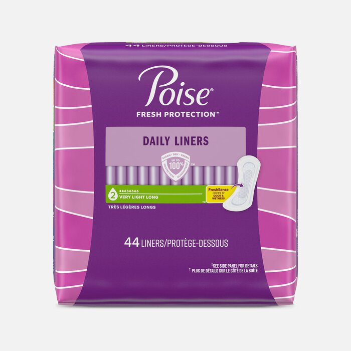 Poise Daily Liners, Incontinence Panty Liners, 2 Drop Very Light Absorbency, Long Length, 44 ct., , large