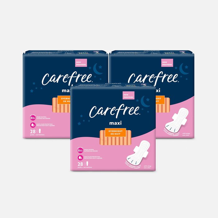 Carefree Maxi Overnight Pads with Wings, 28 ct. (3-Pack), , large