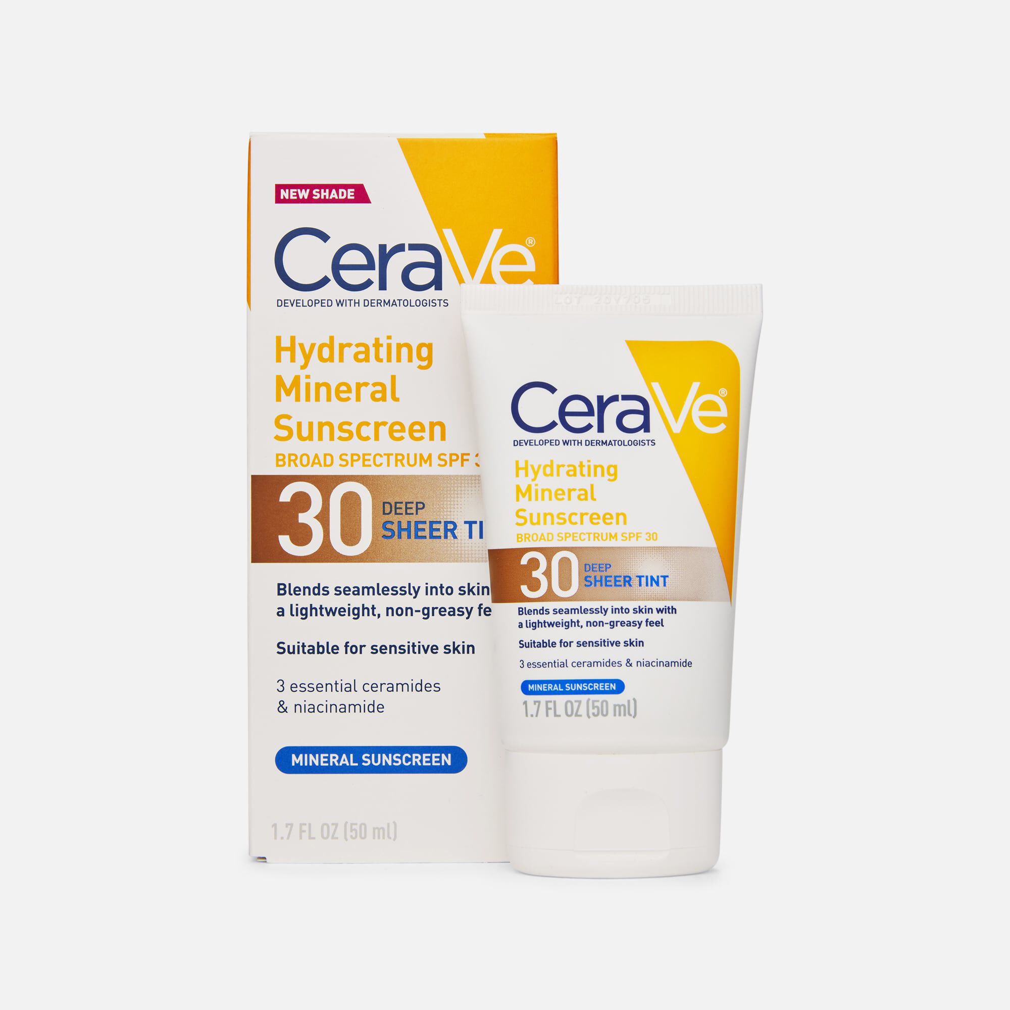 CeraVe Hydrating Mineral Tinted Sunscreen, SPF 30, 1.7 fl oz., Deep, large