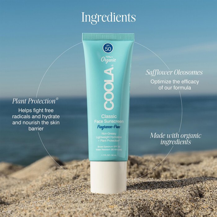 COOLA Classic Face Organic Sunscreen Lotion SPF 50, Fragrance-Free, 1.7 oz., , large