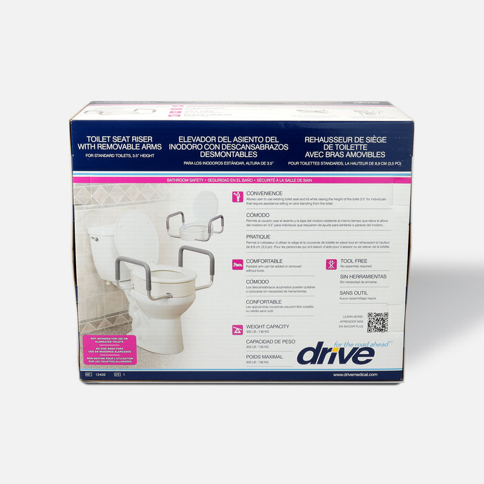 Drive Medical Toilet Seat Riser with Removable Arms, , large
