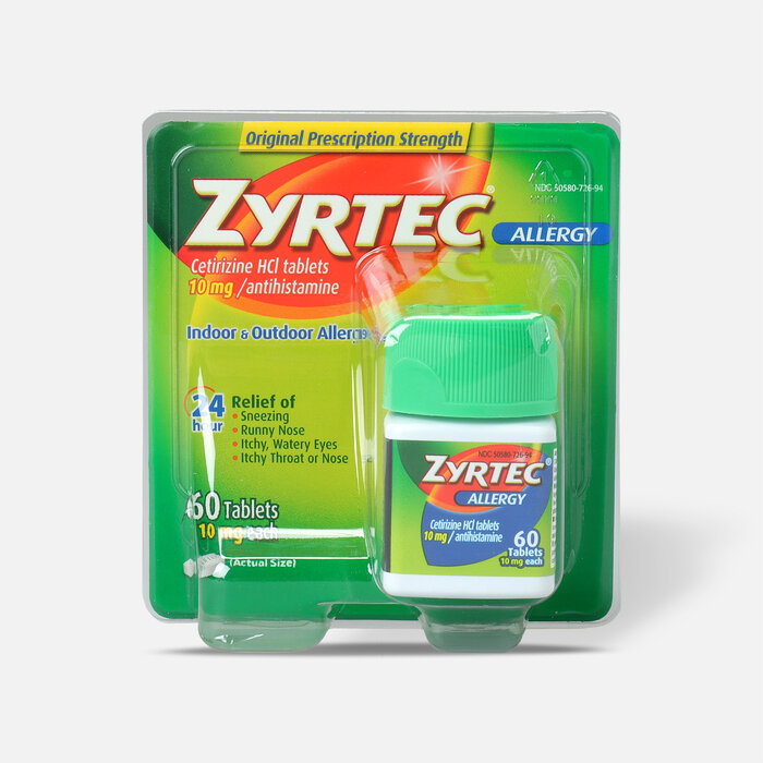 Zyrtec Indoor & Outdoor Allergy Relief Tablets, 10 mg, 60 ct., , large