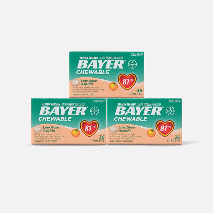 Bayer, Chewable Low Dose Aspirin, 81 mg Tablets, Orange, 36 ct. (3-Pack), , large
