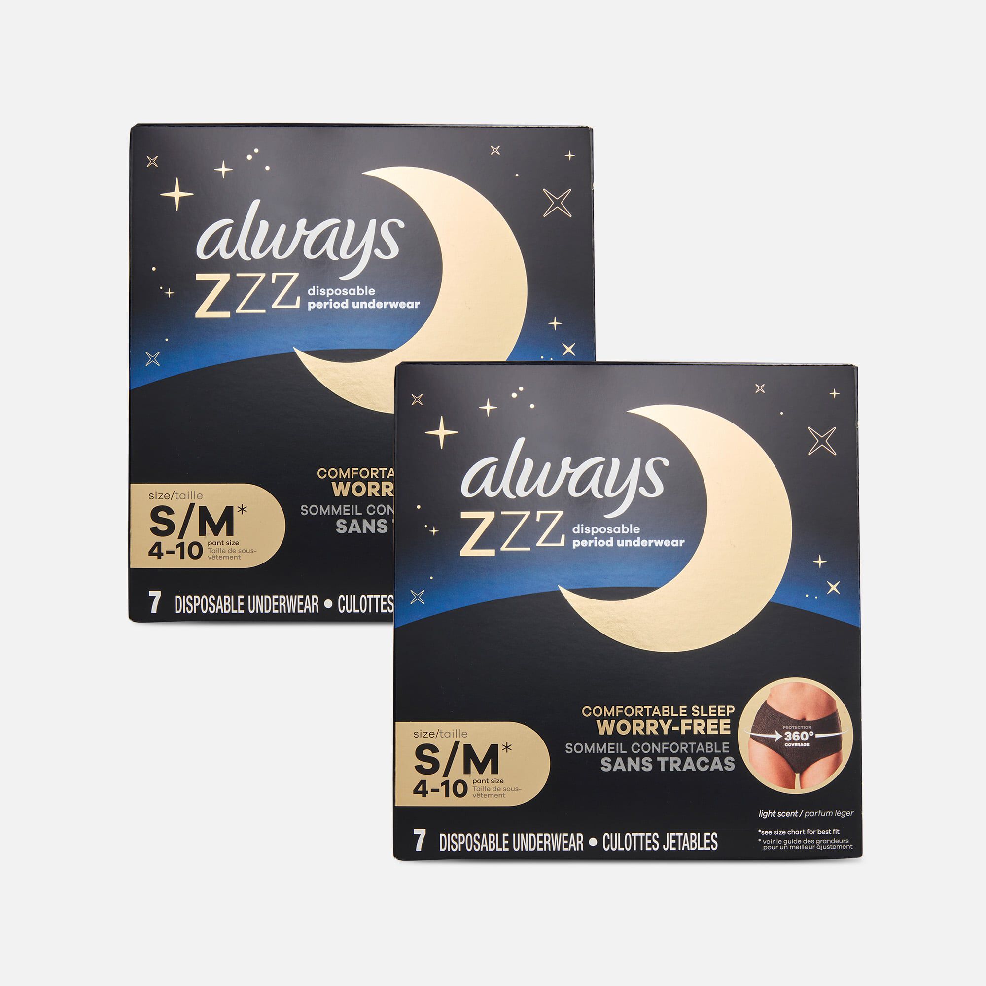 Always ZZZ Overnight Disposable Period Underwear, Small/Medium, 7 ct. (2-Pack), , large
