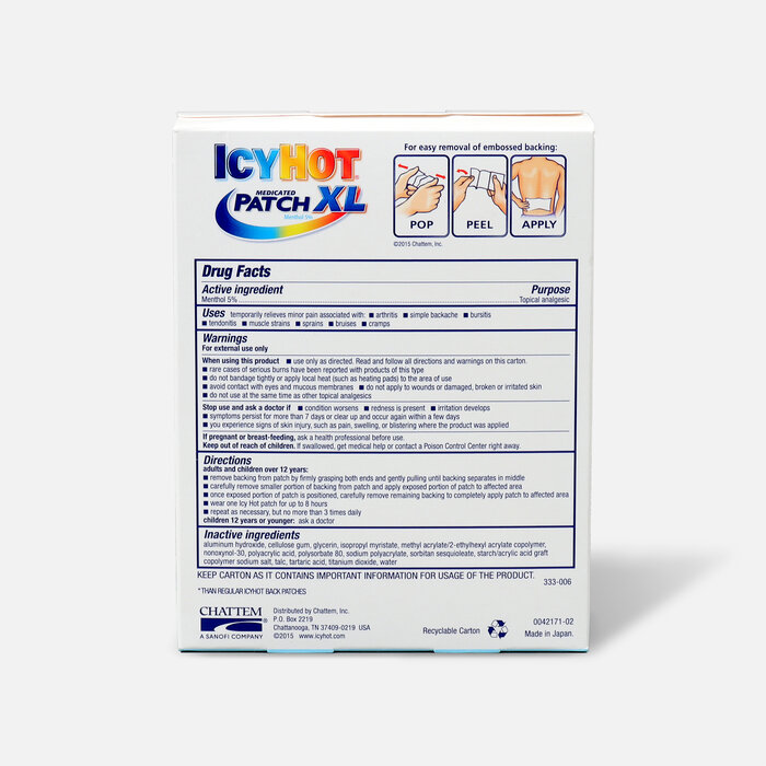 Icy Hot Medicated Patch XL Back and Large Areas, 3 ct., , large
