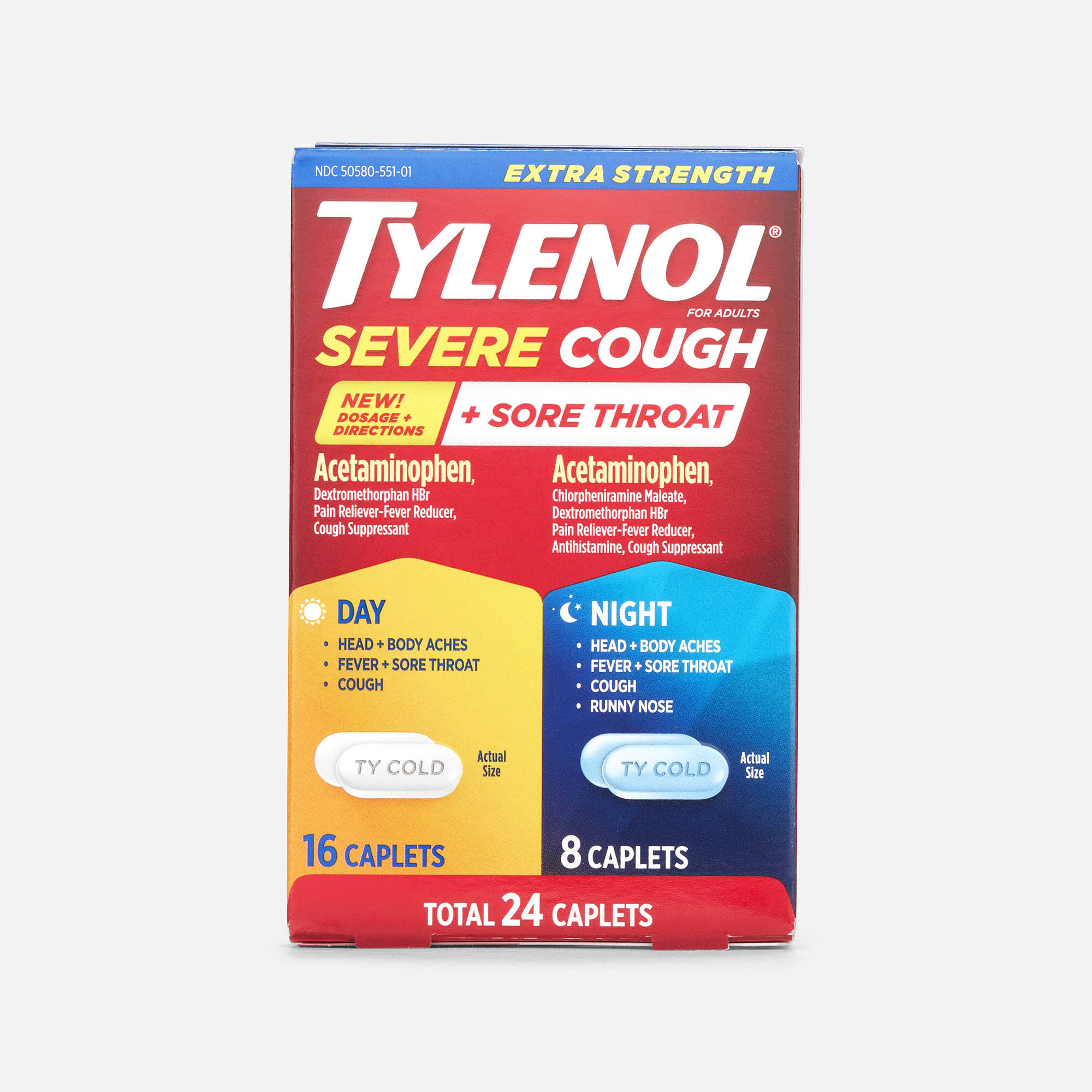Tylenol Cold Extra-Strength Severe Cough + Sore Throat Day & Night Caplets, 24 ct., , large