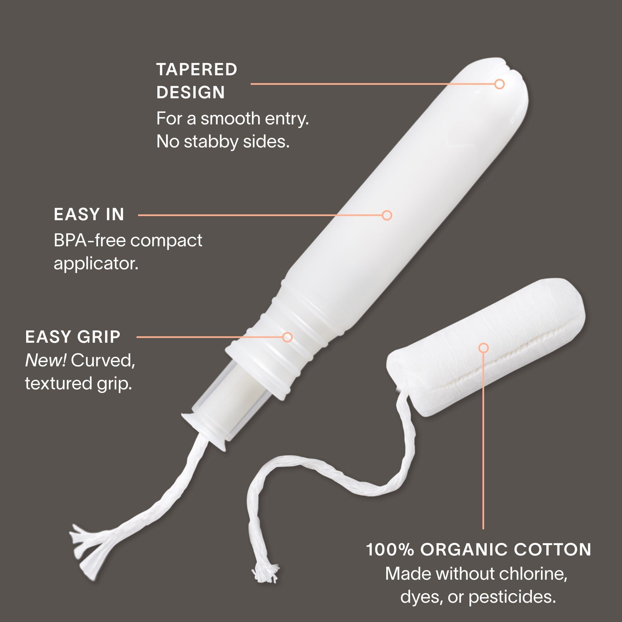 Cora Organic Cotton Applicator Tampons, Regular/Super, 32 ct., , large