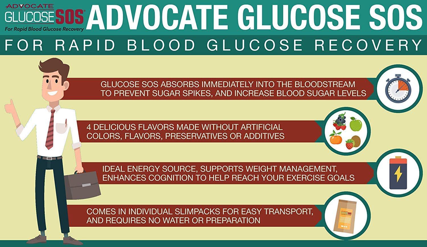 Advocate Glucose SOS Powder, Fruit Medley, 3.3 oz., , large