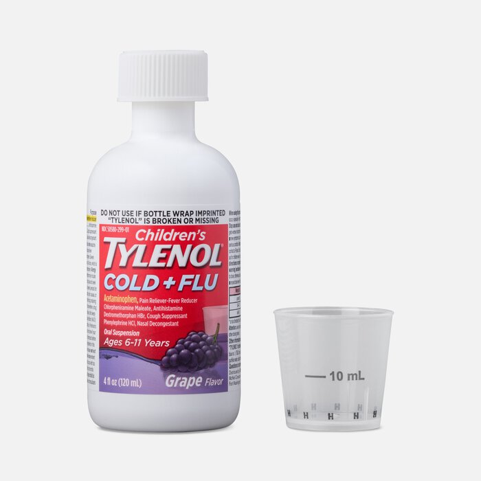 Children's Tylenol Cold + Flu, Grape Flavor, 4 fl oz., , large